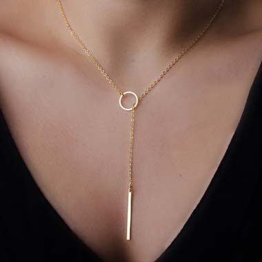 Charming Circle Decorated Thin Chain Woman Necklace Golden