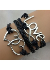 Metal Heart Decorated Black Braided Bracelet