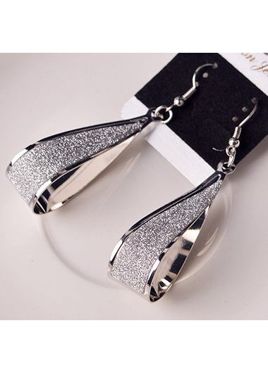 Water Drop Shape Matting Silver Earrings