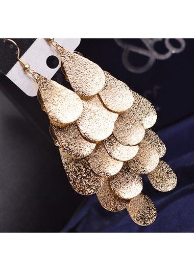 Gold Metal Fish Scale Embellished Pendant Earrings 