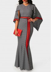 High Waist V Neck Printed Mermaid Dress