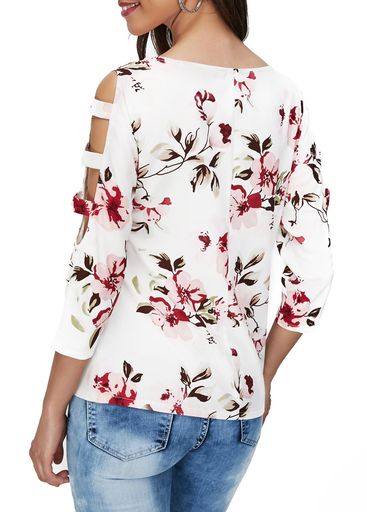 Round Neck Cutout Printed T-Shirts