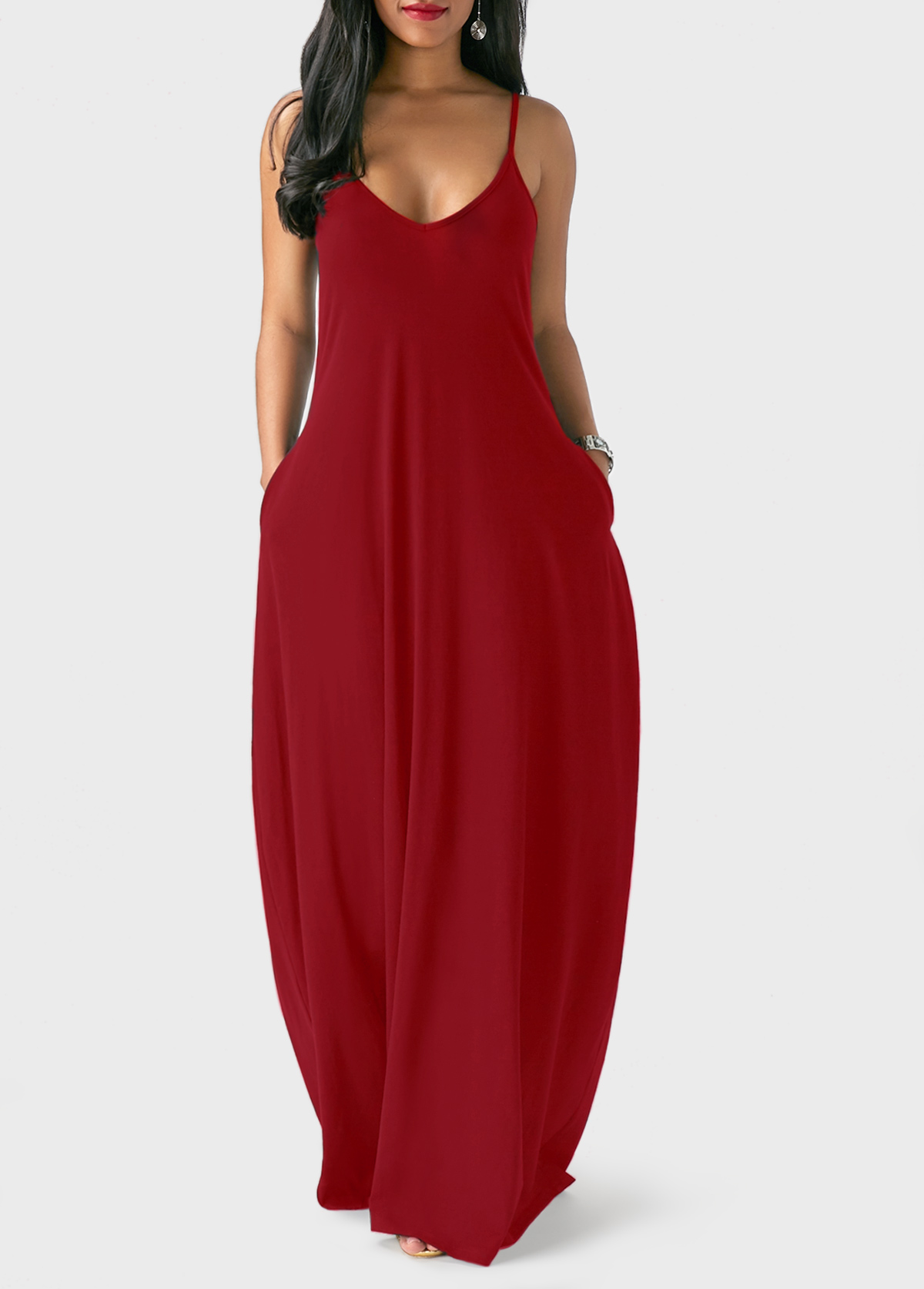 Open Back Pocket Decorated Maxi Dress | Rosewe.com - USD $26.26