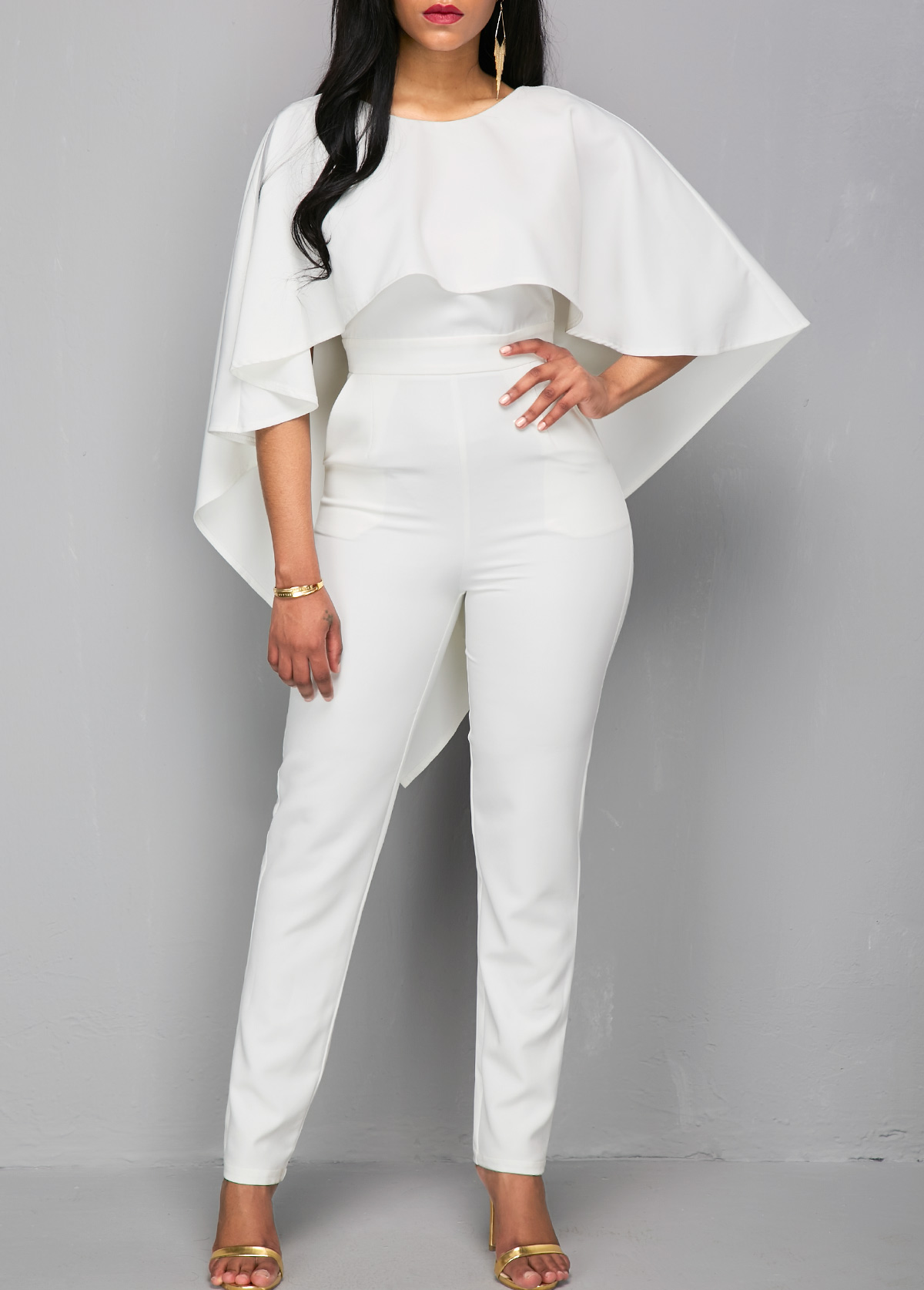 Zipper Closure V Back White Cloak Jumpsuit | Rosewe.com - USD $38.02