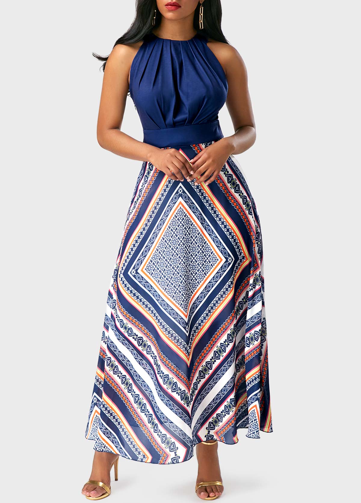 Sleeveless High Waist Printed Maxi Dress | Rosewe.com - USD $34.47