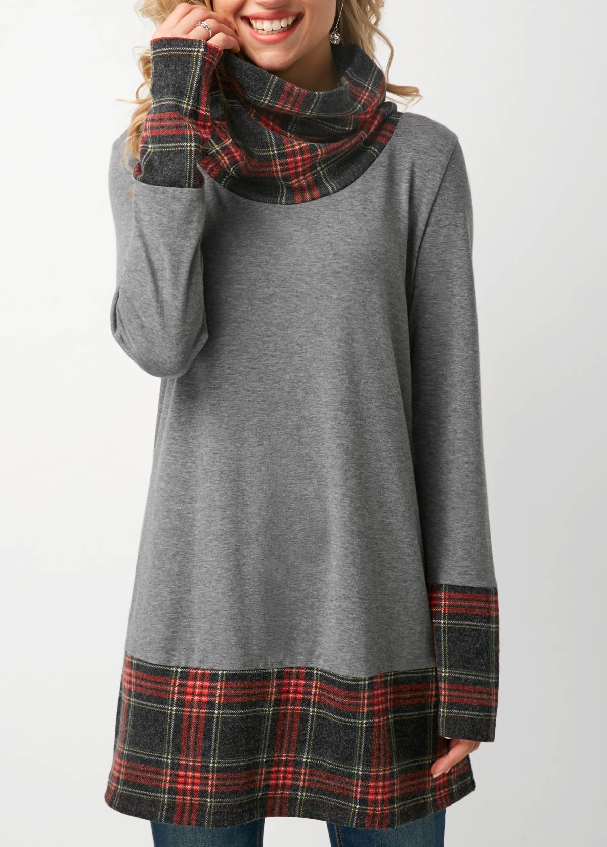 Cowl Neck Patchwork Casual Dresses