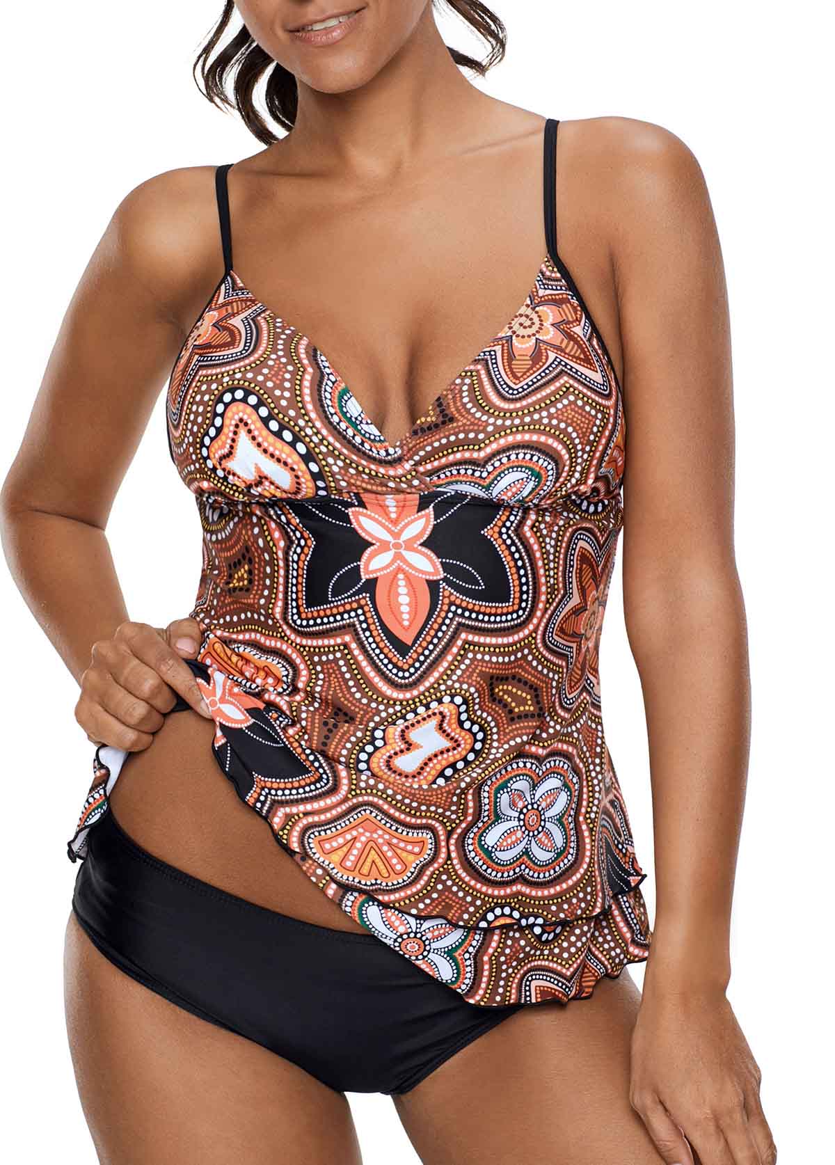 Tropical Print Spaghetti Strap Tankini Set
