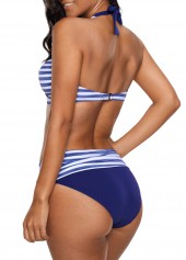 Halter Blue Twist Front Striped Bikini Set