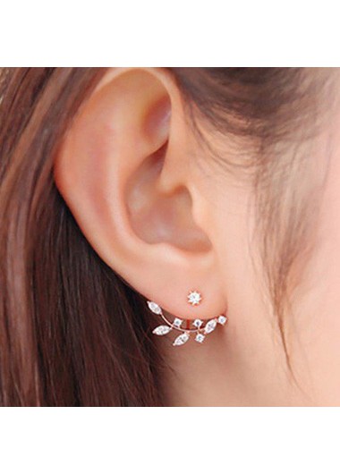 Leaves Shape Artificial Crystal Decorated Gold Earrings