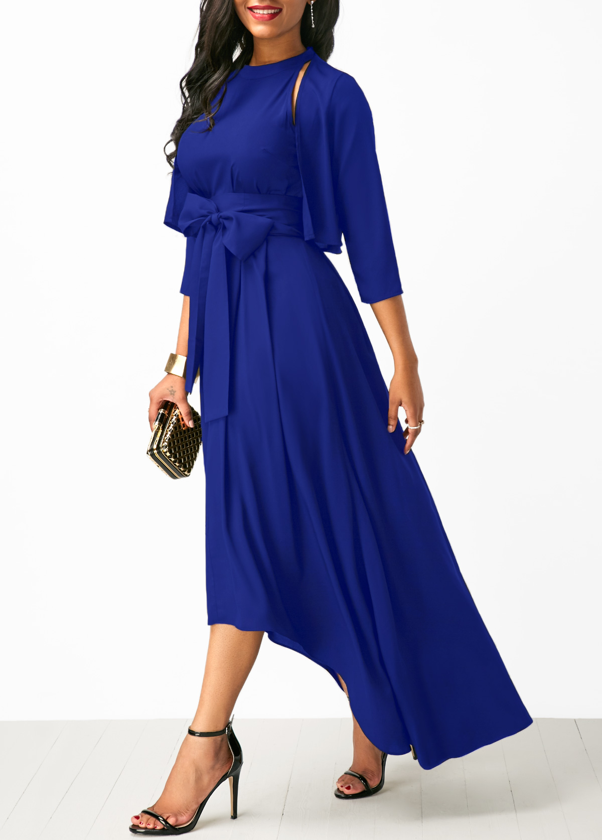 Belted Asymmetric Hem Maxi Cardigan and Dress | Rosewe.com - USD $39.77