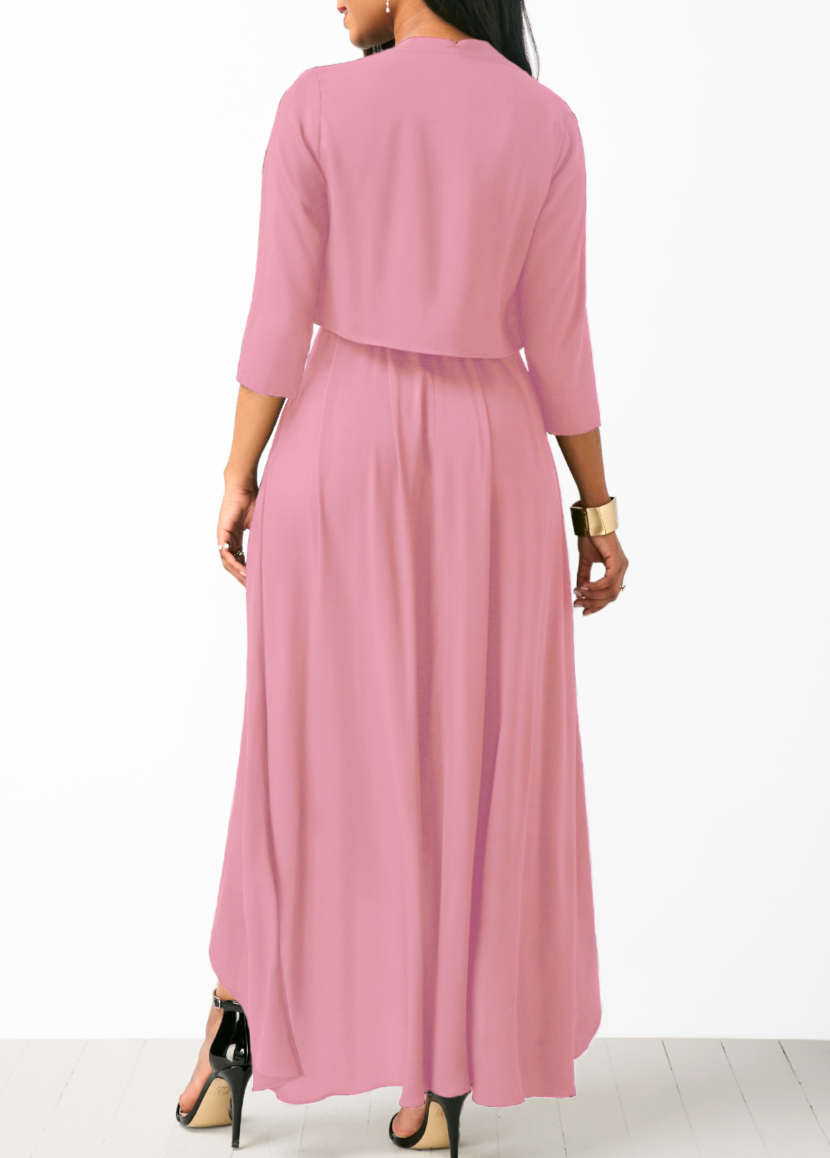 Belted Pink High Low Dress and Cardigan