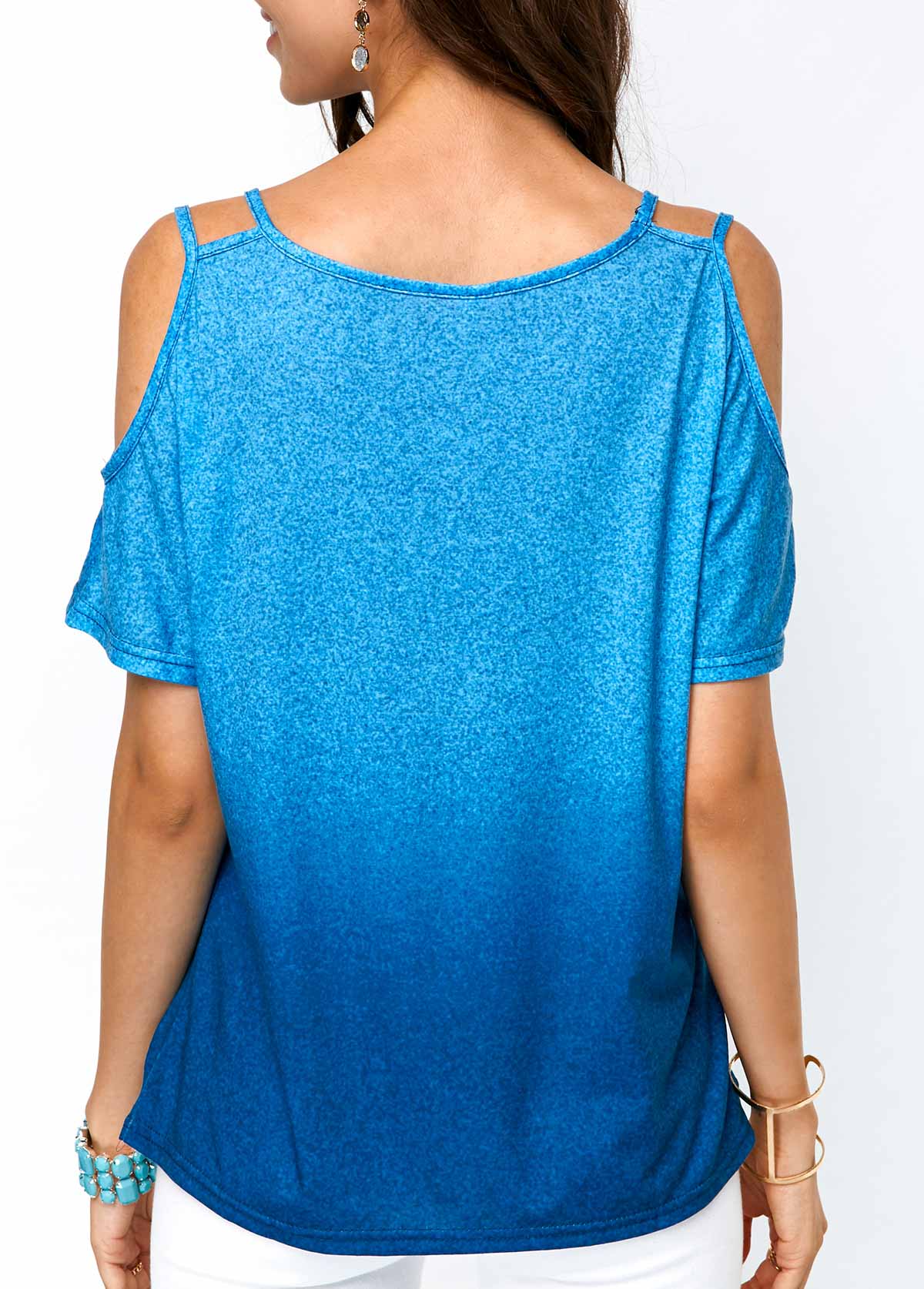 Cold Shoulder Round Neck Printed T Shirt