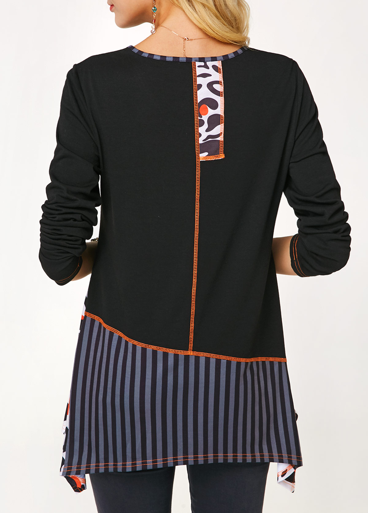 Asymmetric Hem Square Collar Printed Blouse