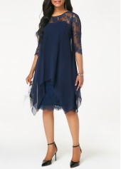 Navy Plus Size Lace H Shape Dress