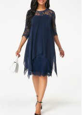 Navy Plus Size Lace H Shape Dress