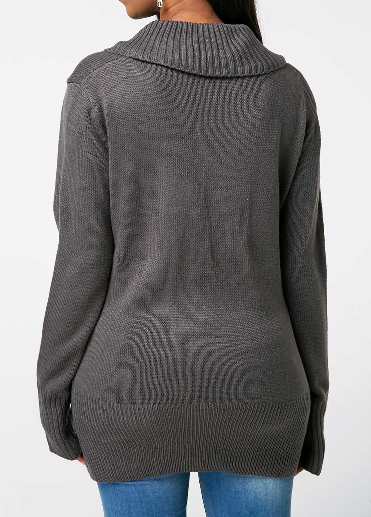 V Neck Dark Grey Lace Up Detail Sweater
