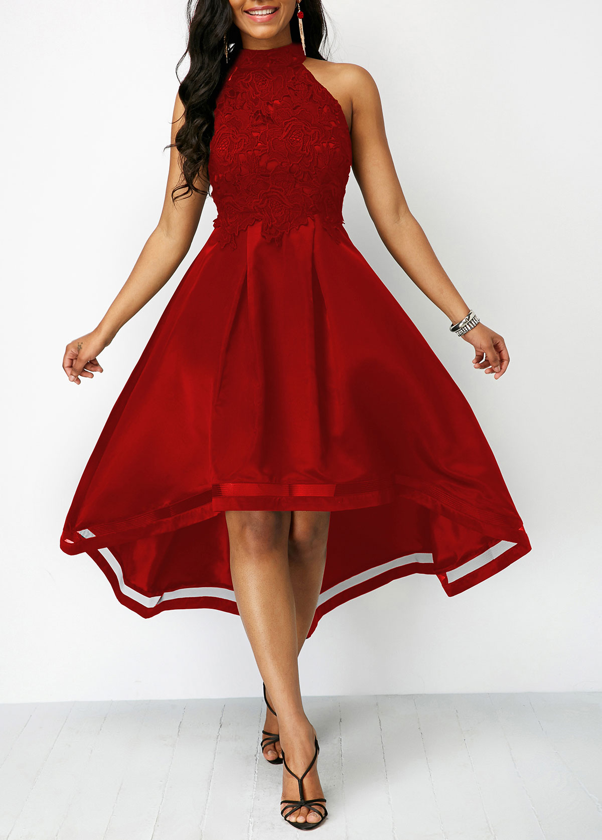 Red high low dress with sleeves Clearance