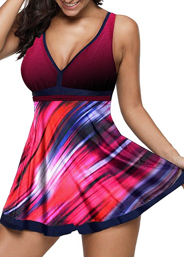 V Neck Scoop Back Printed Swimdress and Shorts V Neck Scoop Back Printed Swimdress and Shorts