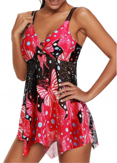 Asymmetric Hem Spaghetti Strap Swimdress and Panty