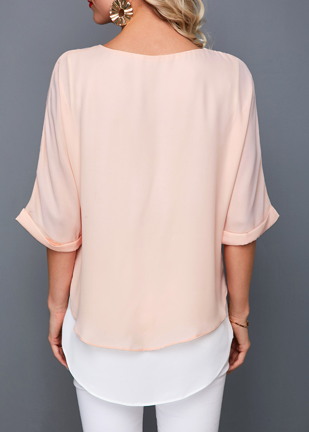 Round Neck Light Pink Layered T Shirt