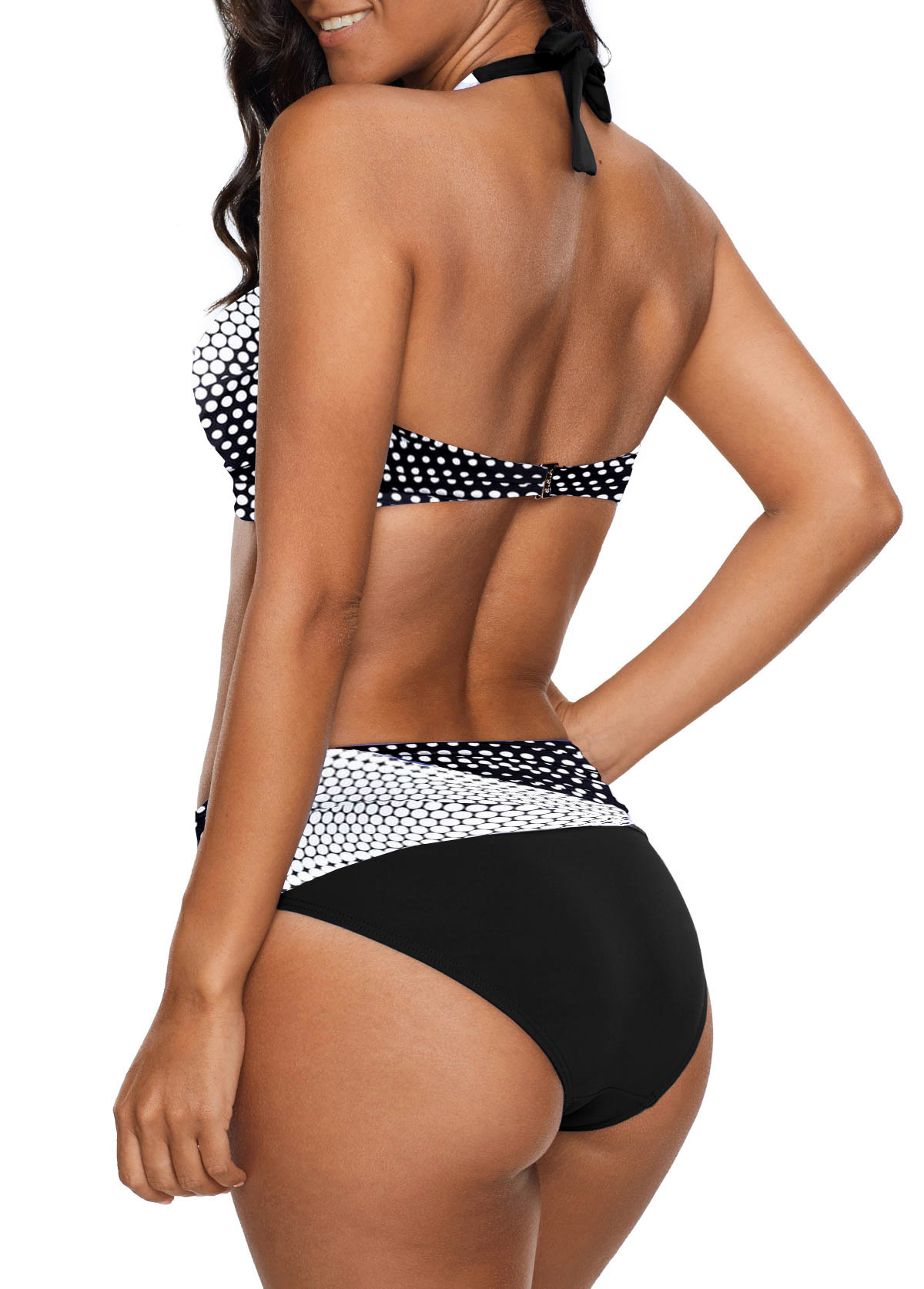 Polka Dot Halter Neck One-Piece Swimsuit and Maxi Skirt Set