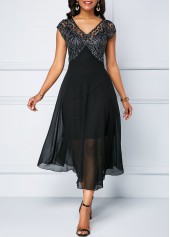 Cap Sleeve Lace Patchwork Chiffon Dress