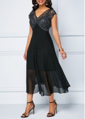 Cap Sleeve Lace Patchwork Chiffon Dress