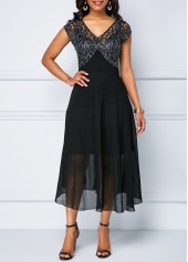 Cap Sleeve Lace Patchwork Chiffon Dress