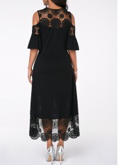 Flare Sleeve Cold Shoulder Lace Detail Dress