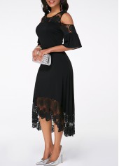 Flare Sleeve Cold Shoulder Lace Detail Dress