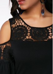Flare Sleeve Cold Shoulder Lace Detail Dress