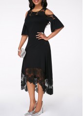 Flare Sleeve Cold Shoulder Lace Detail Dress