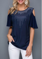 Round Neck Cold Shoulder Dot Print T Shirt