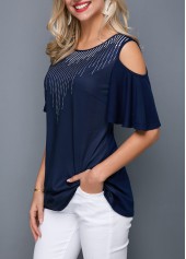 Round Neck Cold Shoulder Dot Print T Shirt