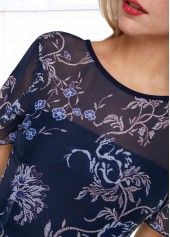 Flower Print V Back Round Neck Dress