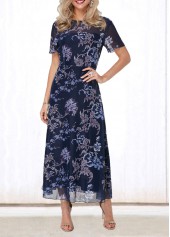 Flower Print V Back Round Neck Dress