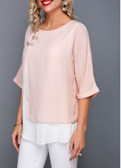 Round Neck Light Pink Layered T Shirt