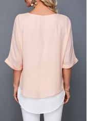 Round Neck Light Pink Layered T Shirt