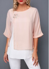 Round Neck Light Pink Layered T Shirt