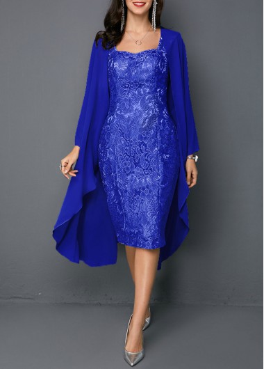 Rosewe Women Dress Navy Blue Open Front Overlay Sheath Cocktail Party - M