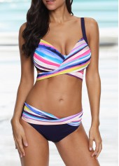 Tie Back Twist Front Multicolor Striped Bikini Set