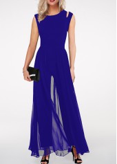 Royal Blue Round Neck High Waist Jumpsuit