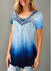 Crew Neck Short Sleeve Gradient T Shirt