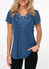Blue Crinkle Chest Short Sleeve T Shirt