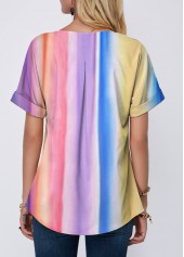 Tie Dye Print Rainbow Color Button Detail T Shirt