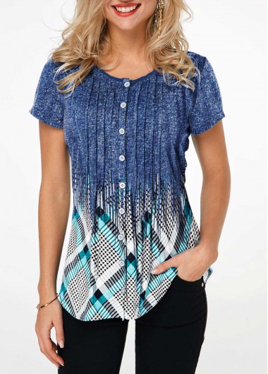 Crinkle Chest Button Up Geometric Print Shirt