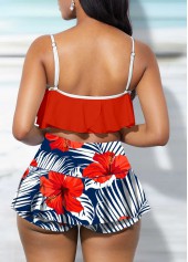 Ruffle Overlay Floral Print High Waist Bikini Set