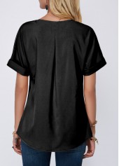 Short Sleeve Flower Print Notch Neck Blouse