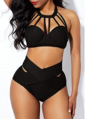 High Waist Cage Neck Cross Front Bikini Set