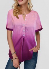 Dazzle Color Button Detail Split Neck Blouse
